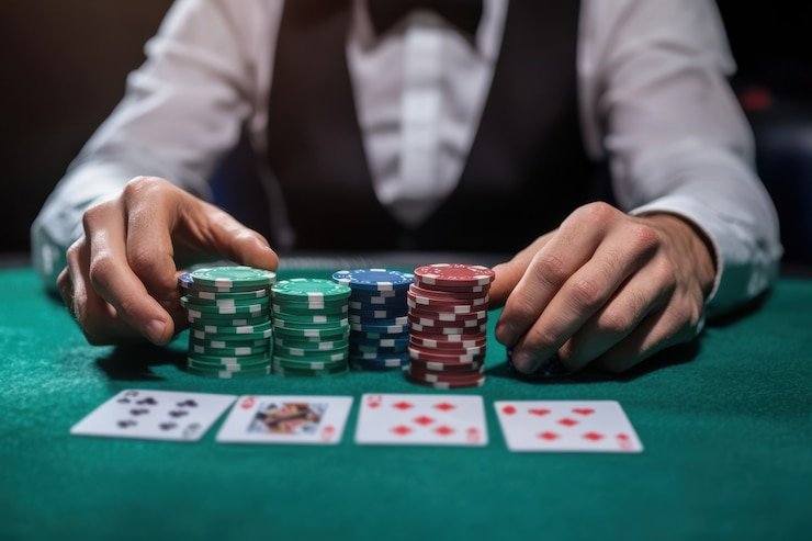Layar smartphone yang menampilkan aplikasi live casino dengan tema gelap menarik